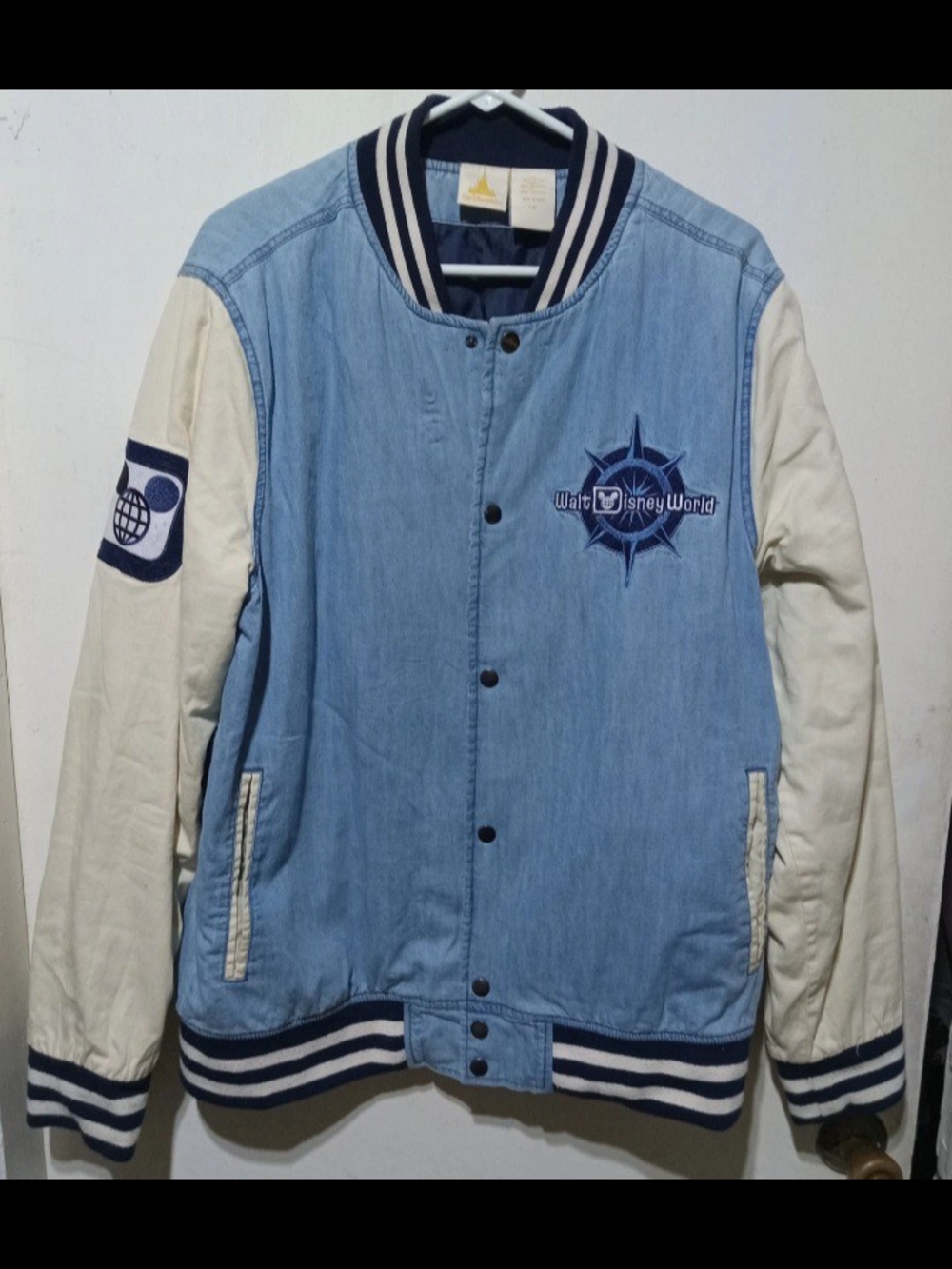 Disney Light Blue and Cream Varsity Bomber Jacket